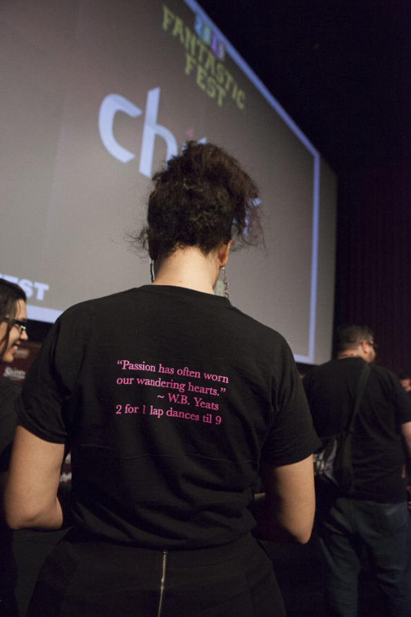 GiDDYUPS shirts at the TOO LATE screening at Fantastic Fest 